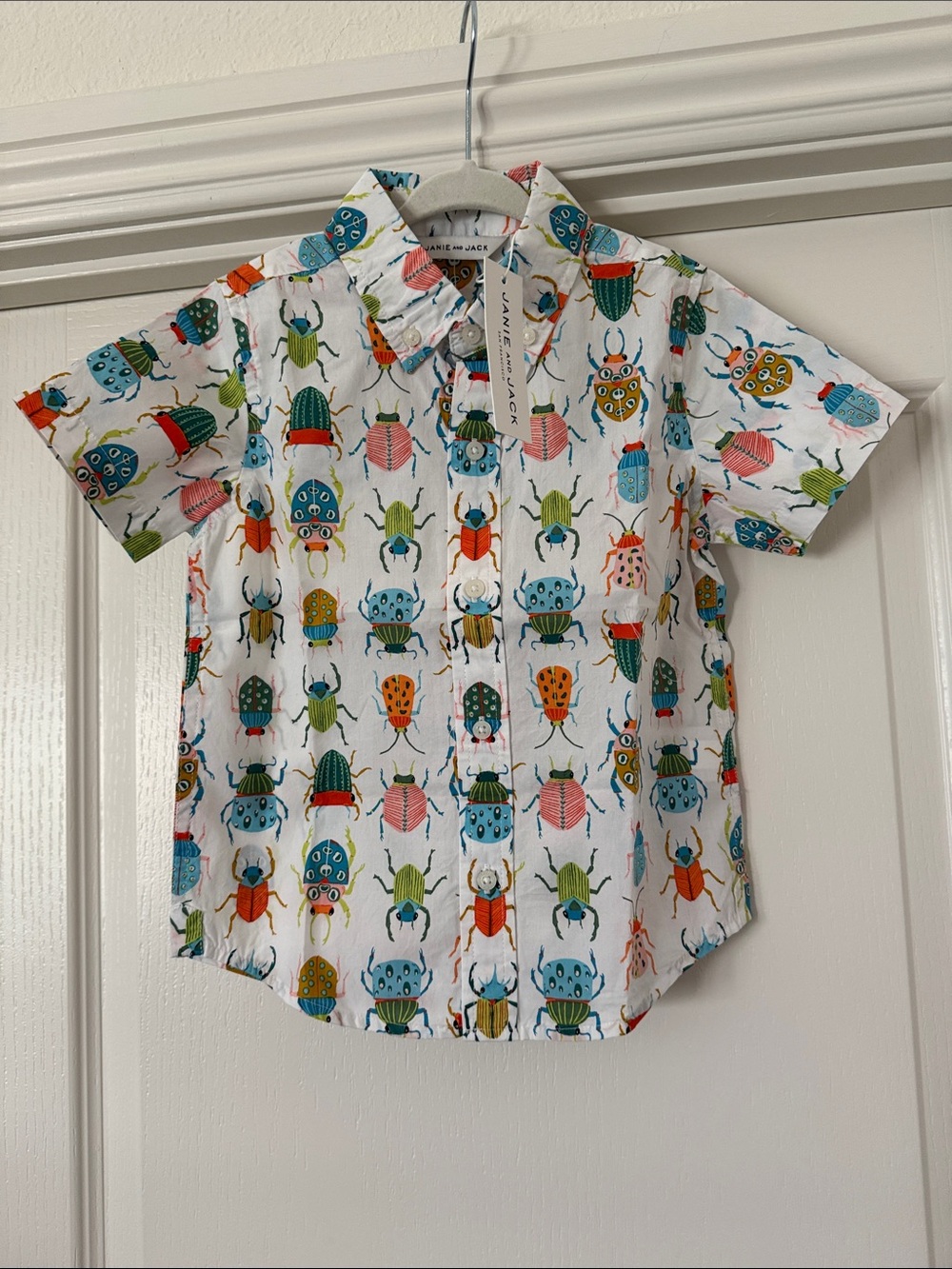 Janie and Jack White Short-Sleeve Bug Print Button-Down
